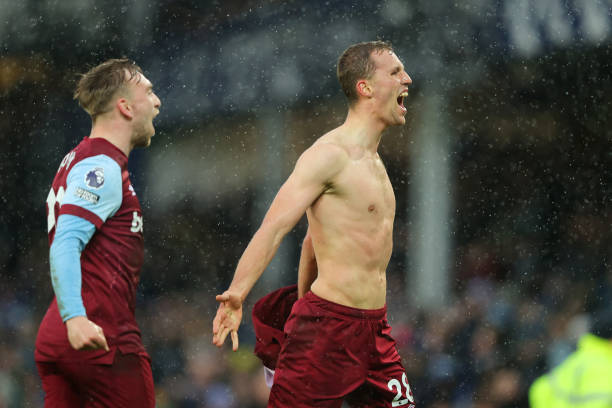 Tomas Soucek celebrates scoring for Wets Ham