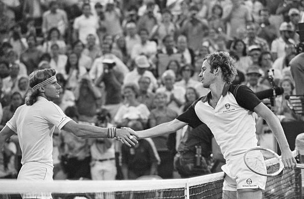 Bjorn Borg congratulates John McEnroe