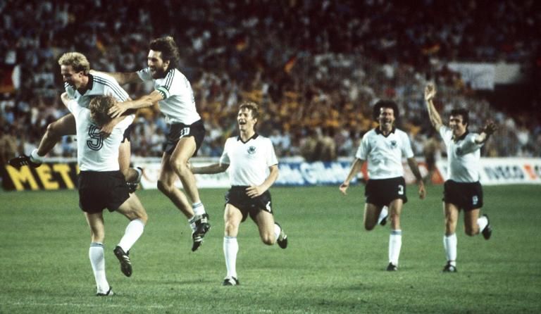 West Germany players celebrate goal